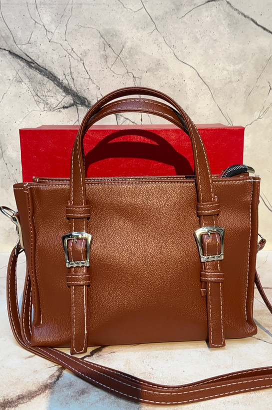 کیف دستی زنانه برند زارا مدل 2 سگک همراه بند بلند چرمی