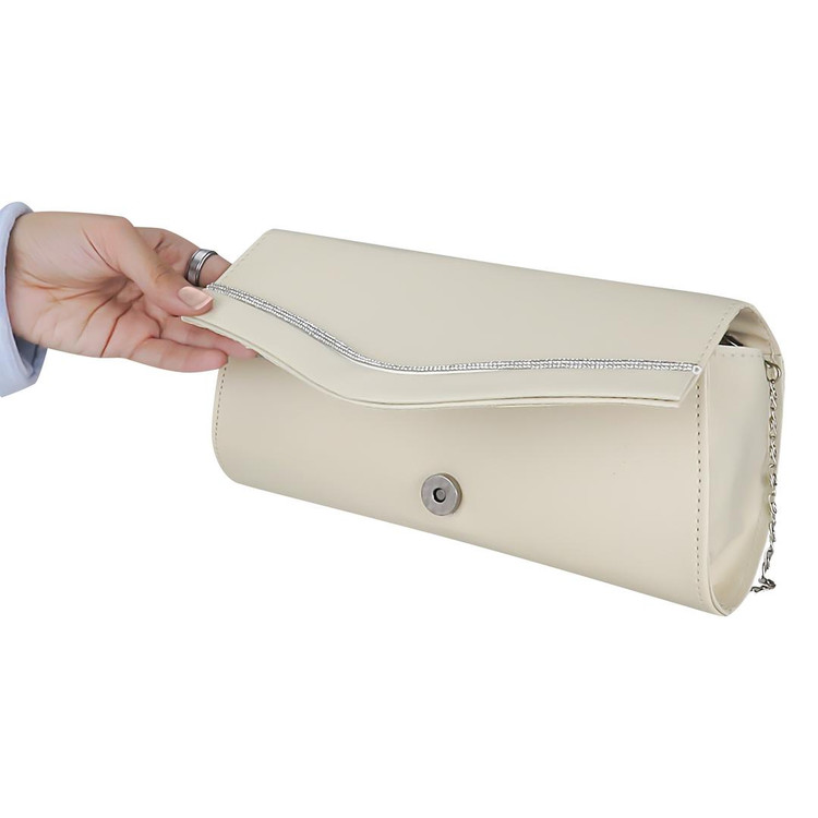 کیف دستی زنانه مجلسی مدل نگینی همراه بند بلند زنجیری