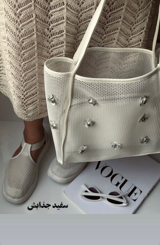 کیف دوشی زنانه مدل توری 2 تیکه همراه کیف چرمی